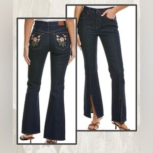 Johnny Was Dark Indigo Jeans w/ Embroidered Pockets/Front Seams & Slits/Size 6